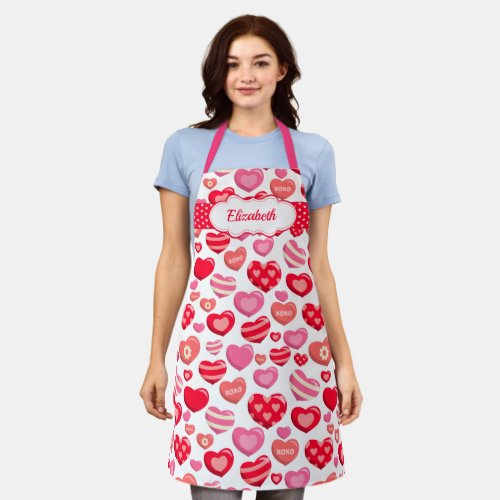 Cute Pink Red Heart Pattern Apron