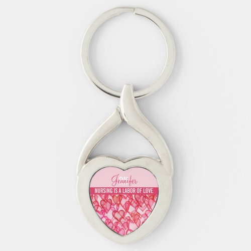 Cute pink red heart pattern nurse personalized keychain