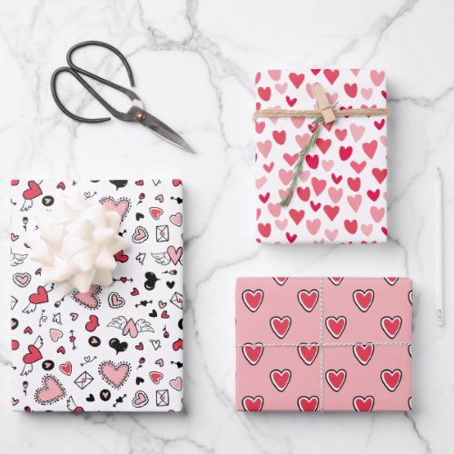 Cute Pink Red Heart Patterns Love Valentines Day Wrapping Paper Sheets