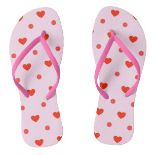 Cute Pink & Red Heart Spot Print Flip Flops