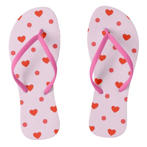 Cute Pink  Red Heart Spot Print Flip Flops