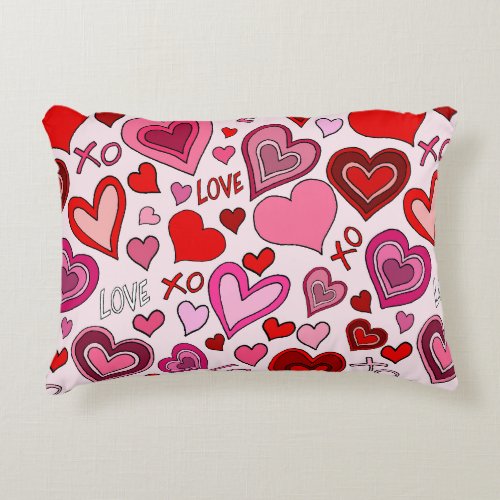 Cute Pink Red Hearts Blush Love Pattern Accent Pillow