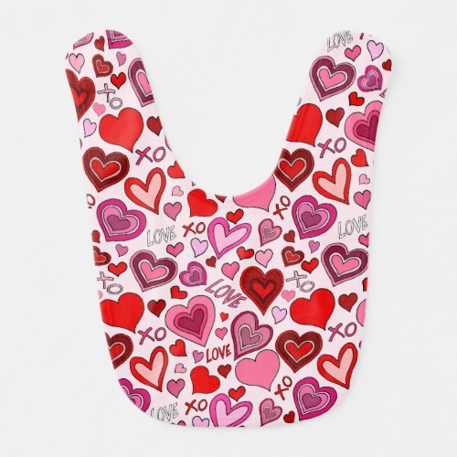 Cute Pink Red Hearts Blush Love Pattern Baby Bib