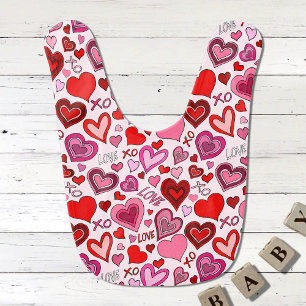 Cute Pink Red Hearts Blush Love Pattern Baby Bib
