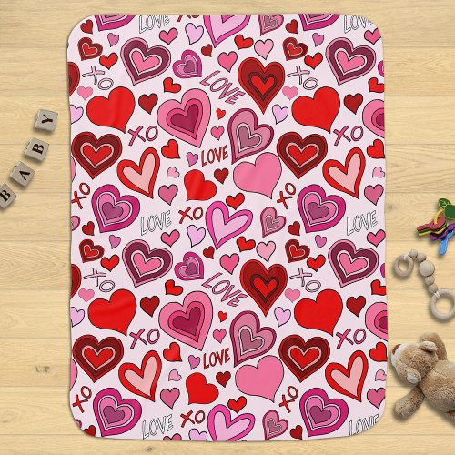 Cute Pink Red Hearts Blush Love Pattern Baby Blanket