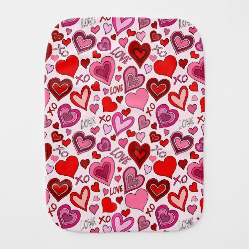 Cute Pink Red Hearts Blush Love Pattern Baby Burp Cloth