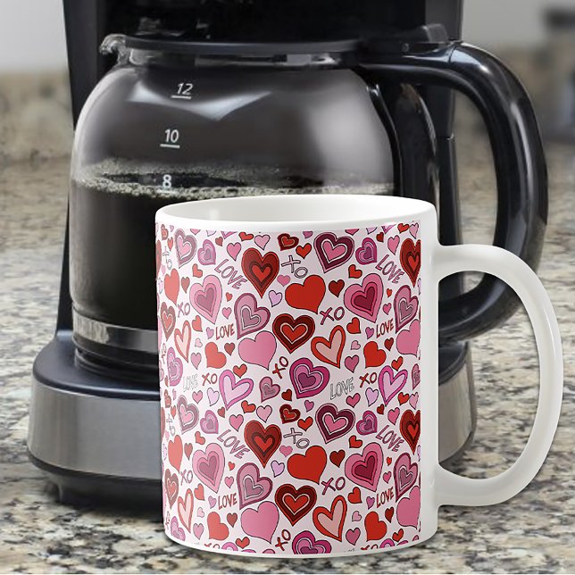 Cute Pink Red Hearts Blush Love Pattern Coffee Mug (Creator Uploaded)