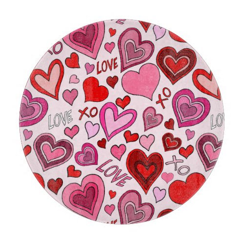 Cute Pink Red Hearts Blush Love Pattern Cutting Board