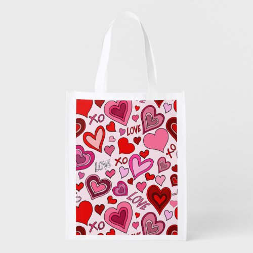 Cute Pink Red Hearts Blush Love Pattern Grocery Bag