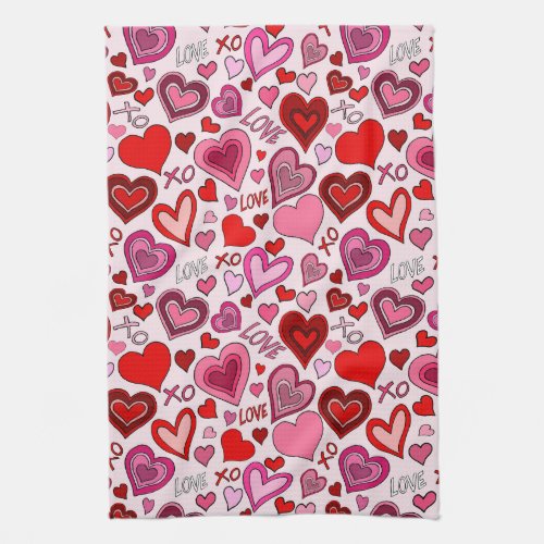 Cute Pink Red Hearts Blush Love Pattern Kitchen Towel