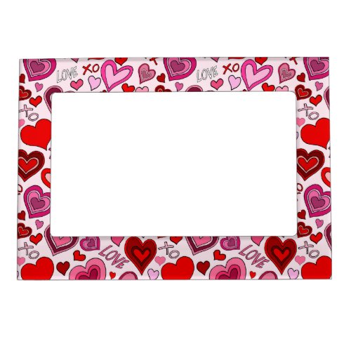 Cute Pink Red Hearts Blush Love Pattern Magnetic Frame