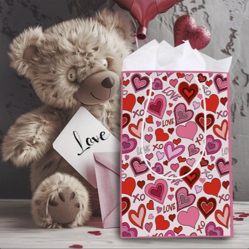 Cute Pink Red Hearts Blush Love Pattern Medium Gift Bag