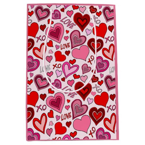 Cute Pink Red Hearts Blush Love Pattern Medium Gift Bag