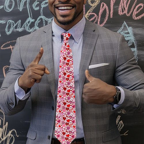 Cute Pink Red Hearts Blush Love Pattern Neck Tie