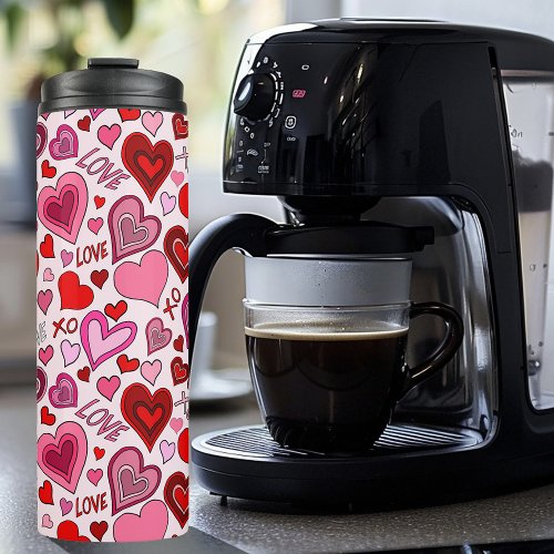 Cute Pink Red Hearts Blush Love Pattern Thermal Tumbler