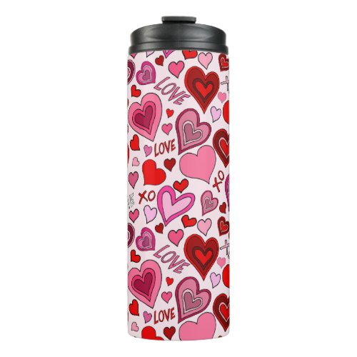 Cute Pink Red Hearts Blush Love Pattern Thermal Tumbler