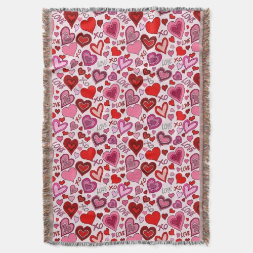 Cute Pink Red Hearts Blush Love Pattern Throw Blanket