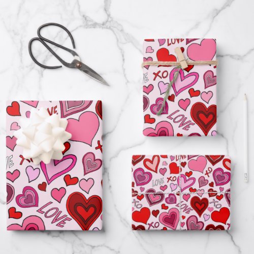 Cute Pink Red Hearts Blush Love Pattern Wrapping Paper Sheets