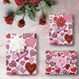 Cute Pink Red Hearts Blush Love Pattern Wrapping Paper Sheets