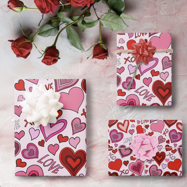 Cute Pink Red Hearts Blush Love Pattern Wrapping Paper Sheets (Creator Uploaded)