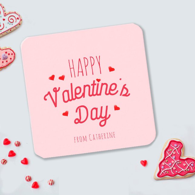 Cute Pink Red Hearts Happy Valentine's day Note Card (Creator Uploaded)