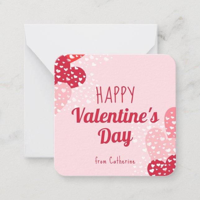 Cute Pink Red Hearts Happy Valentine's day Note Card (Front)