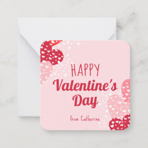 Cute Pink Red Hearts Happy Valentine's day Note Card