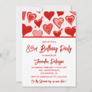 Cute Pink Red Hearts Pattern 83rd birthday Invitation