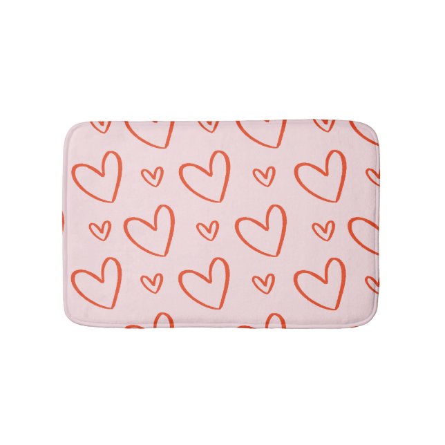 Cute Pink & Red Hearts Pattern Bath Mat (Front)