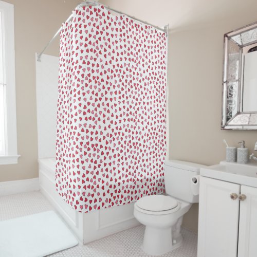 Cute Pink  Red Hearts Pattern Girls Bathroom Shower Curtain