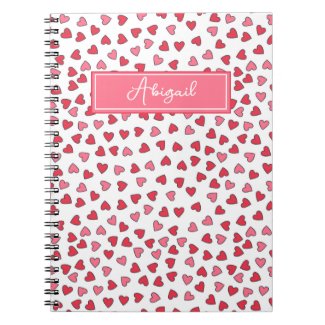 Cute Pink & Red Hearts Pattern Kids Notebook