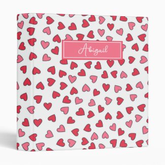 Cute Pink & Red Hearts Pattern Kids Ring Binder