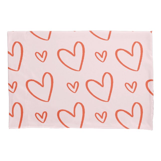 Cute Pink & Red Hearts Pattern Pillow Case (Front)