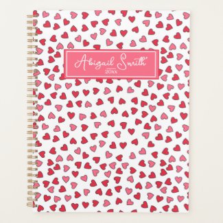Cute Pink & Red Hearts Pattern Planner
