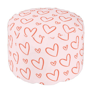 Cute Pink & Red Hearts Pattern Pouf