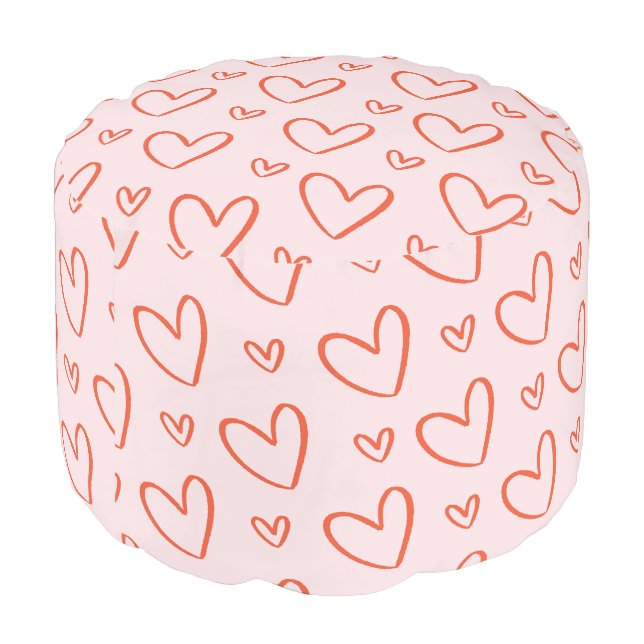Cute Pink & Red Hearts Pattern Pouf (Angled Back)