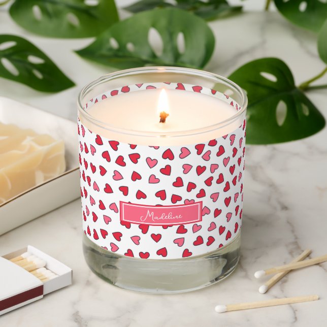 Cute Pink & Red Hearts Pattern  Scented Candle (Lit)