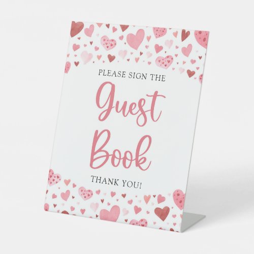 Cute Pink Red Hearts Valentine Guest Book Sign