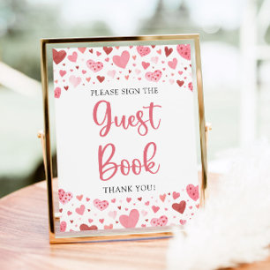 Cute Pink Red Hearts Valentine Guest Book Sign