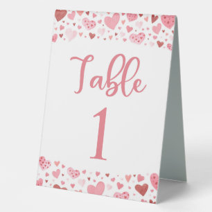 Cute Pink Red Hearts Valentine Table Number Card Table Tent