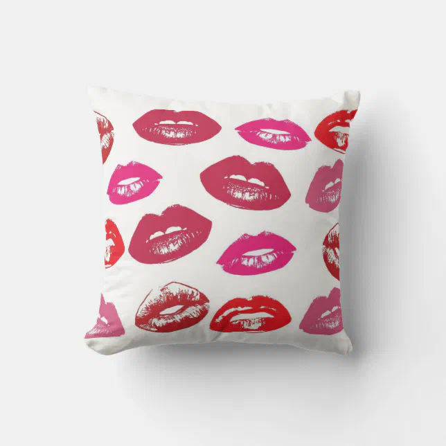 Cute Pink red kiss lips Throw Pillow | Zazzle