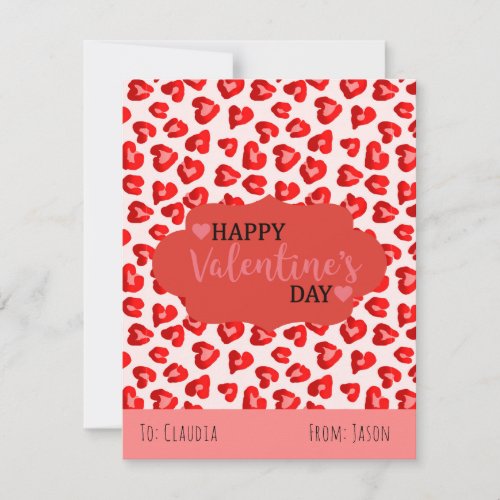 Cute Pink  Red Leopard Hearts Kids Classroom Holiday Card