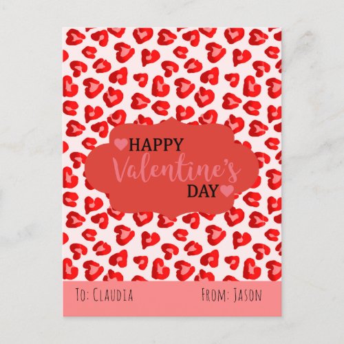 Cute Pink  Red Leopard Hearts Valentines Day Holiday Postcard