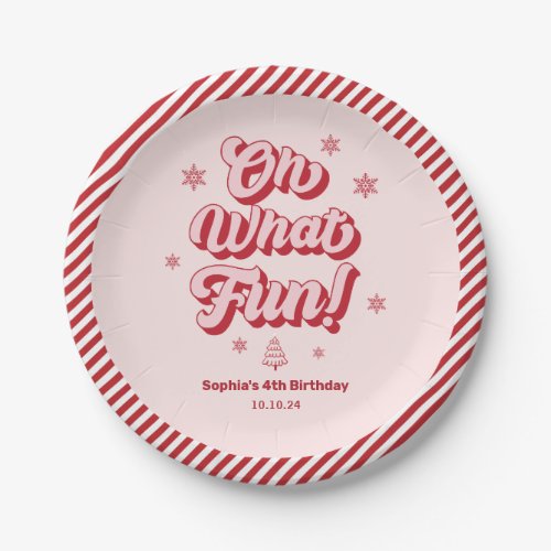 Cute Pink Red Oh What Fun Christmas Kids Birthday Paper Plates