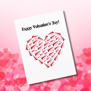 Cute Pink & Red Paper Airplane Heart Valentine's Holiday Postcard
