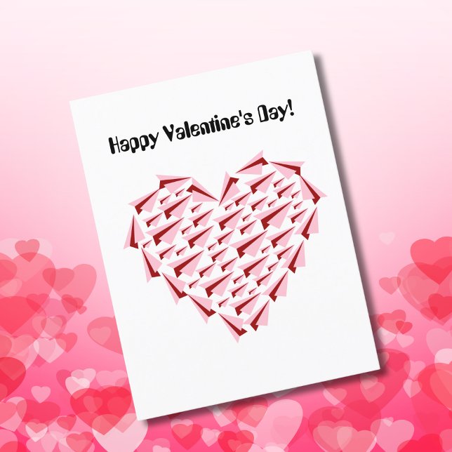 Cute Pink & Red Paper Airplane Heart Valentine's Holiday Postcard (Creator Uploaded)