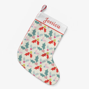 Cute Pink & Red Retro Mistletoe Ivy Small Christmas Stocking