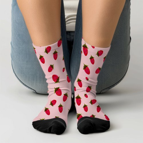 Cute Pink Red Retro Strawberry Add Initial Novelty Socks