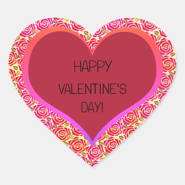 Cute Pink Red Roses Heart Happy Valentine's Day  Sticker (Front)