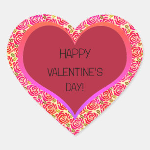 Cute Pink Red Roses Heart Happy Valentine's Day Sticker
